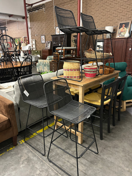 Set of 2 Wicker Black Barstools by Article 177438. Two sets available