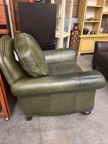 Ethan Allen Green Leather Chair 163757.