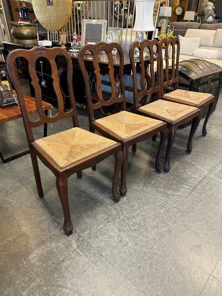 Set of 4 Vintage Wooden Chairs with Woven Rush Seats 178029.
