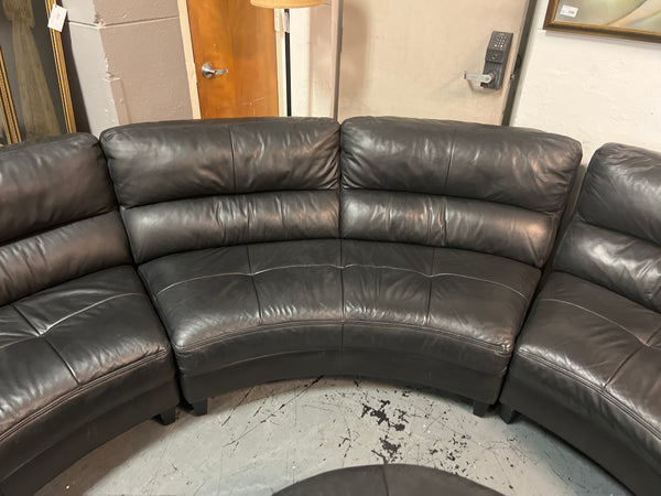 Black Curved Leather Sectional with Ottoman 168361.