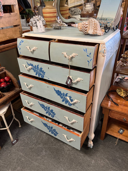 Blue Hand painted Chest of Drawers w/ Mirror Wallace furniture 152331.