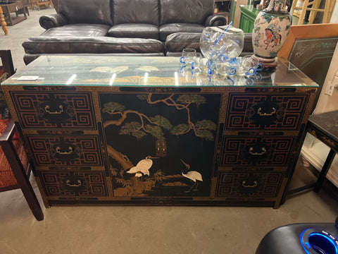 Black Laquer Asian Dresser - Hand Painted 157161.