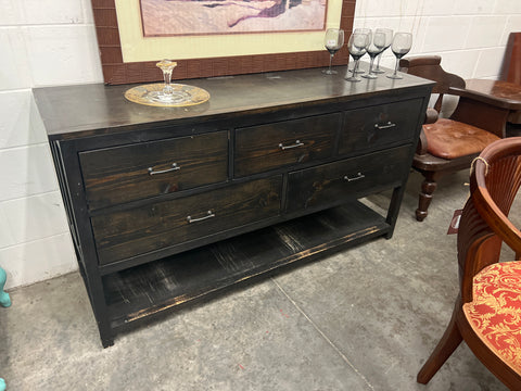 Black Rustic 6 Drawer Buffet/ Console Cabinet 170024.