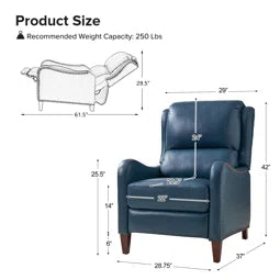 Blue Studded Recliner Genuine Leather 155847.