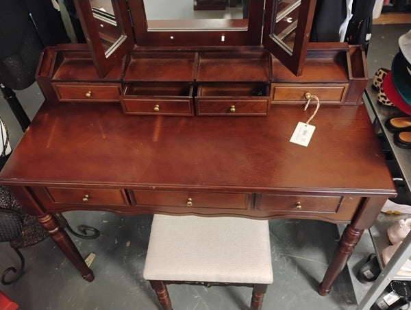 Dark Wood Vanity Mirror Stool 168354.