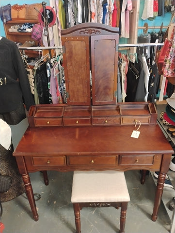 Dark Wood Vanity Mirror Stool 168354.