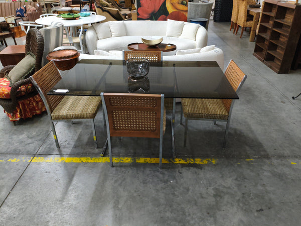 Mid Century Smoke Glass Table and 4 MCM Howell Chairs Set Price 174470.