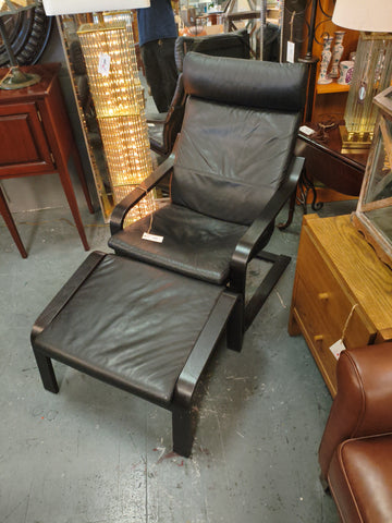 Black Poang Real Leather Chair w/ Ottoman 177942.