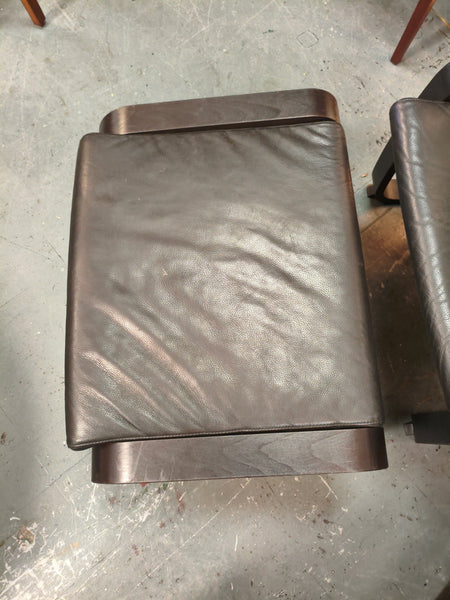 Black Poang Real Leather Chair w/ Ottoman 177942.